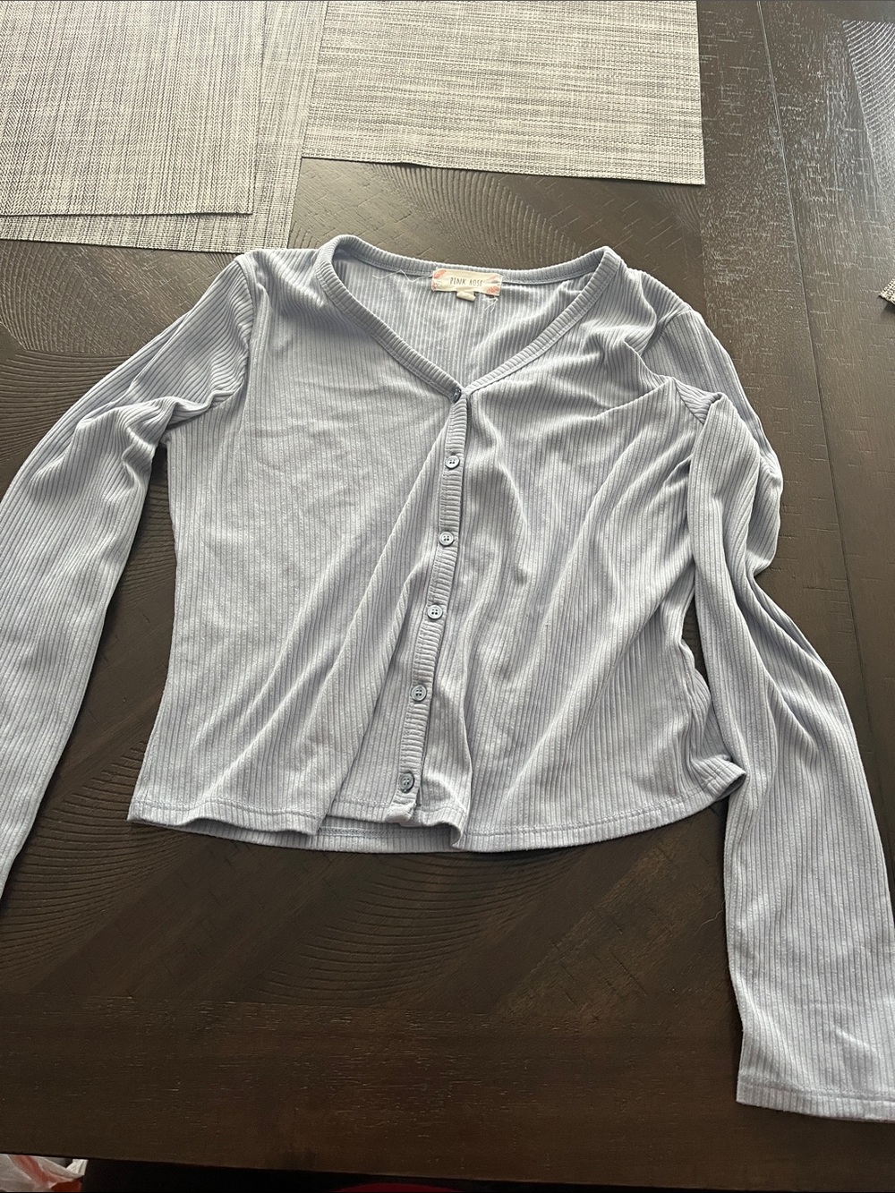The Jetset Diaries Light Blue Ribbed Button-Front Crop Top